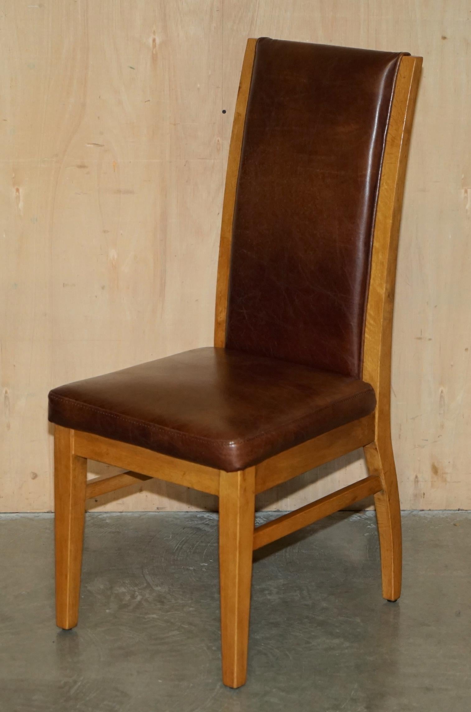 SiX VINTAGE ENGLISCH EICHE & HERITAGE BROWN LEATHER HALO HIGH BACK DINING CHAIRS im Angebot 11
