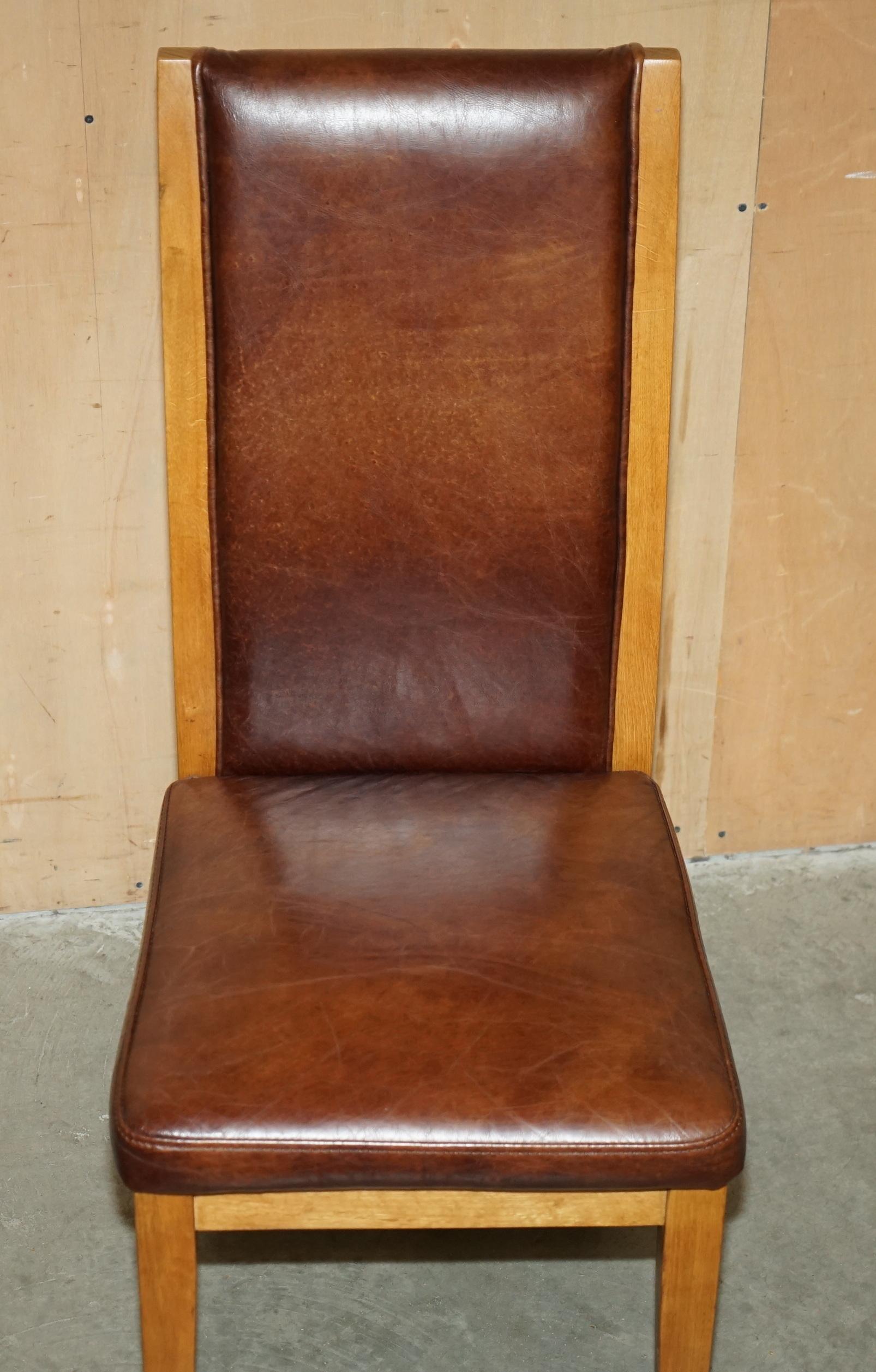 SiX VINTAGE ENGLISCH EICHE & HERITAGE BROWN LEATHER HALO HIGH BACK DINING CHAIRS im Angebot 12