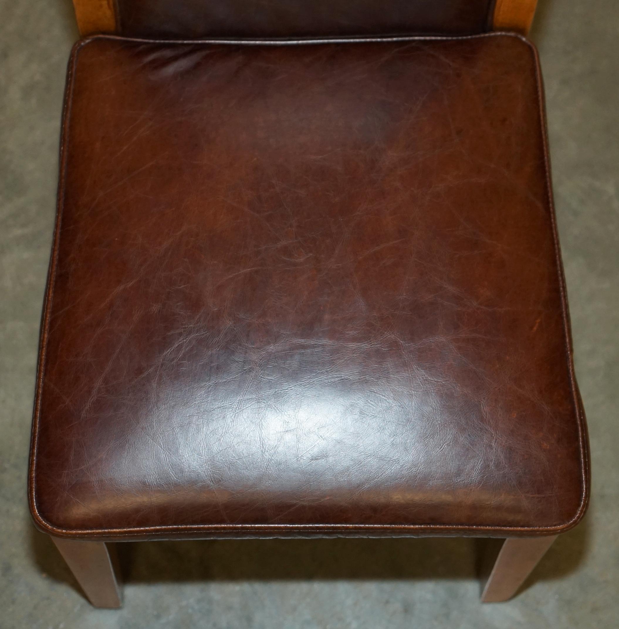 SiX VINTAGE ENGLISCH EICHE & HERITAGE BROWN LEATHER HALO HIGH BACK DINING CHAIRS im Zustand „Gut“ im Angebot in West Sussex, Pulborough