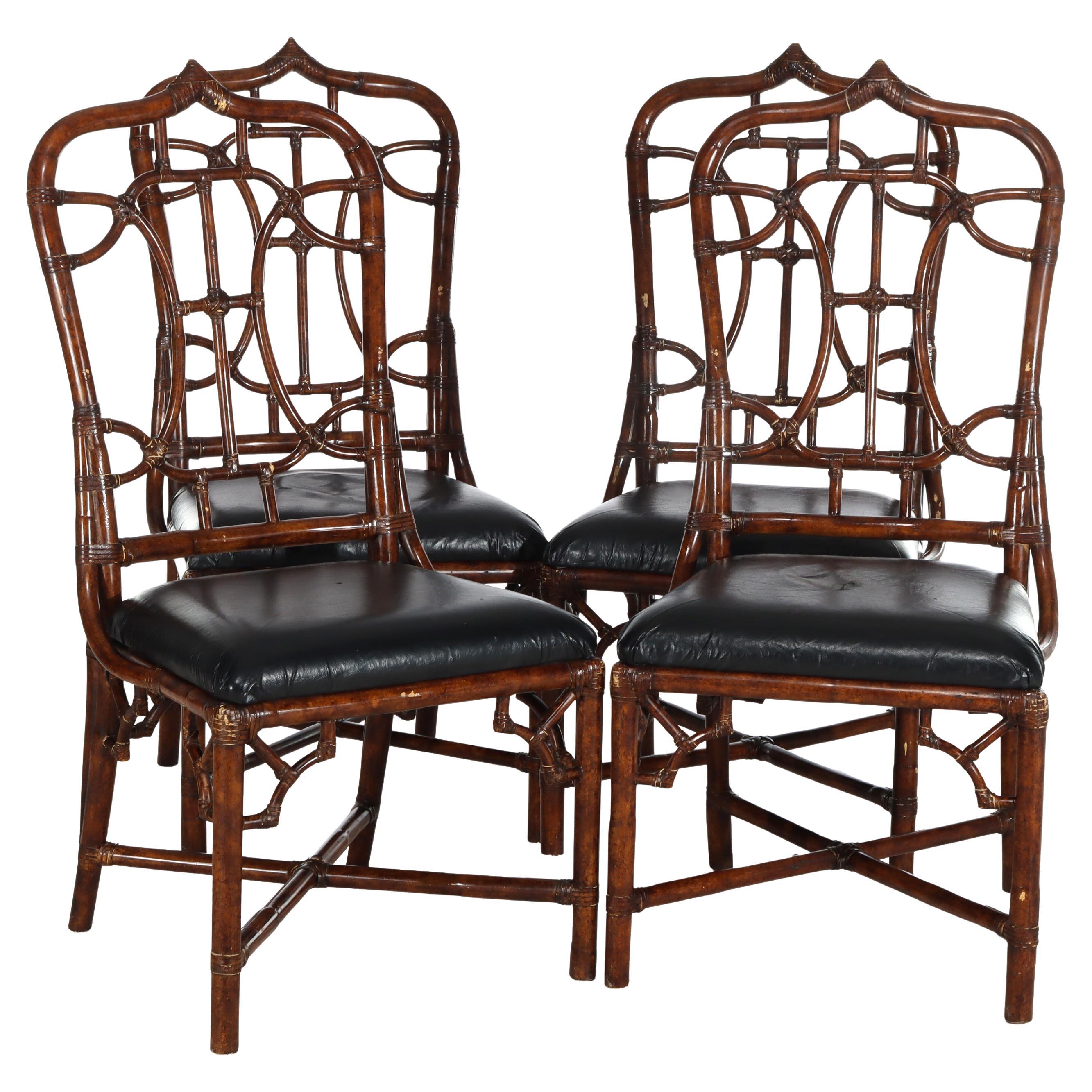 Six Vintage Exotic Faux Bamboo Dining Chairs Mid 20thC For Sale
