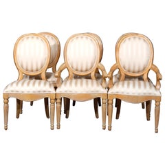 Six Vintage French Louis XVI Style Upholstered Dining Chairs, 20th Century