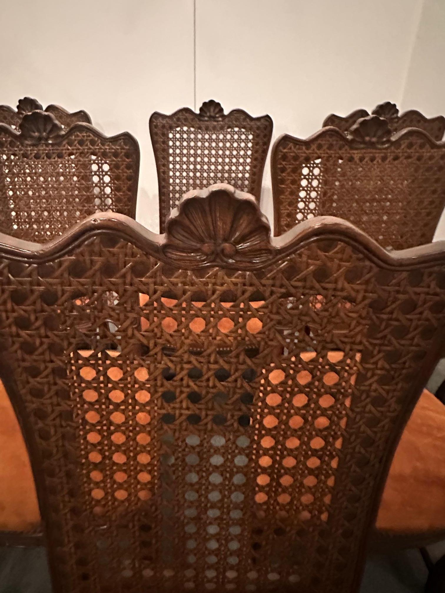 Six Vintage French Provincial Style Cane Back Dining Chairs with Suede Seats For Sale 5