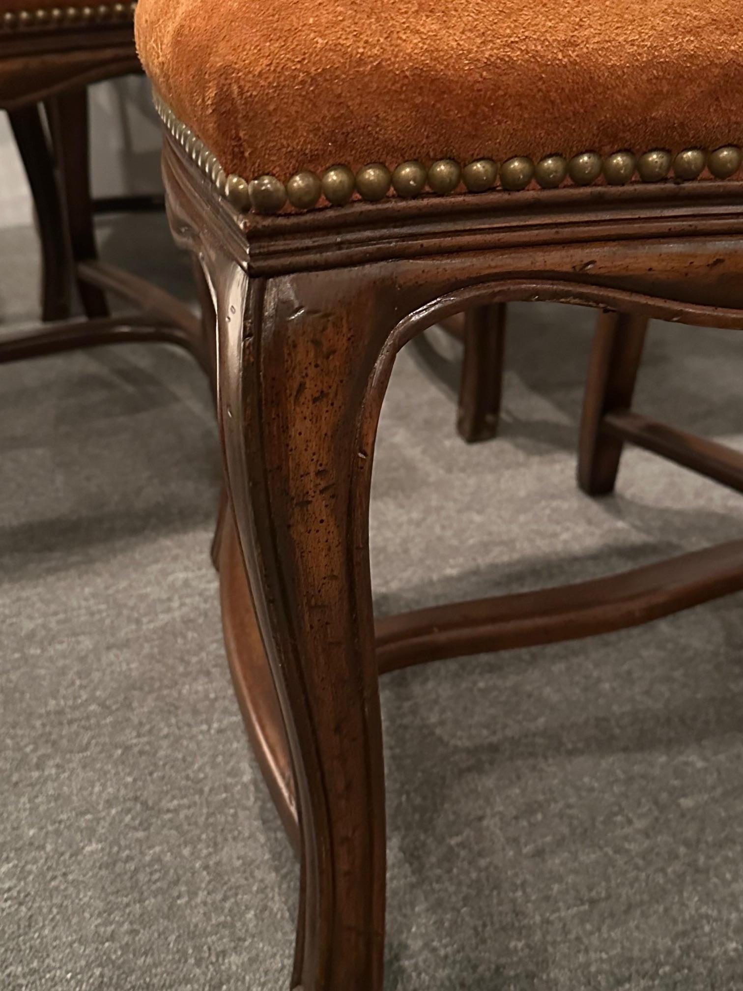 Six Vintage French Provincial Style Cane Back Dining Chairs with Suede Seats For Sale 6