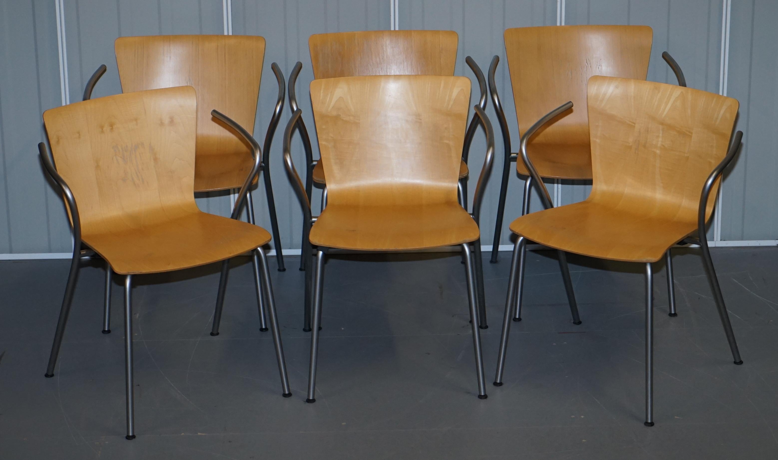 Modern Six Vintage Fritz Hansen Vico Magistretti Duo Bentwood Stacking Armchairs 6 4 2 For Sale