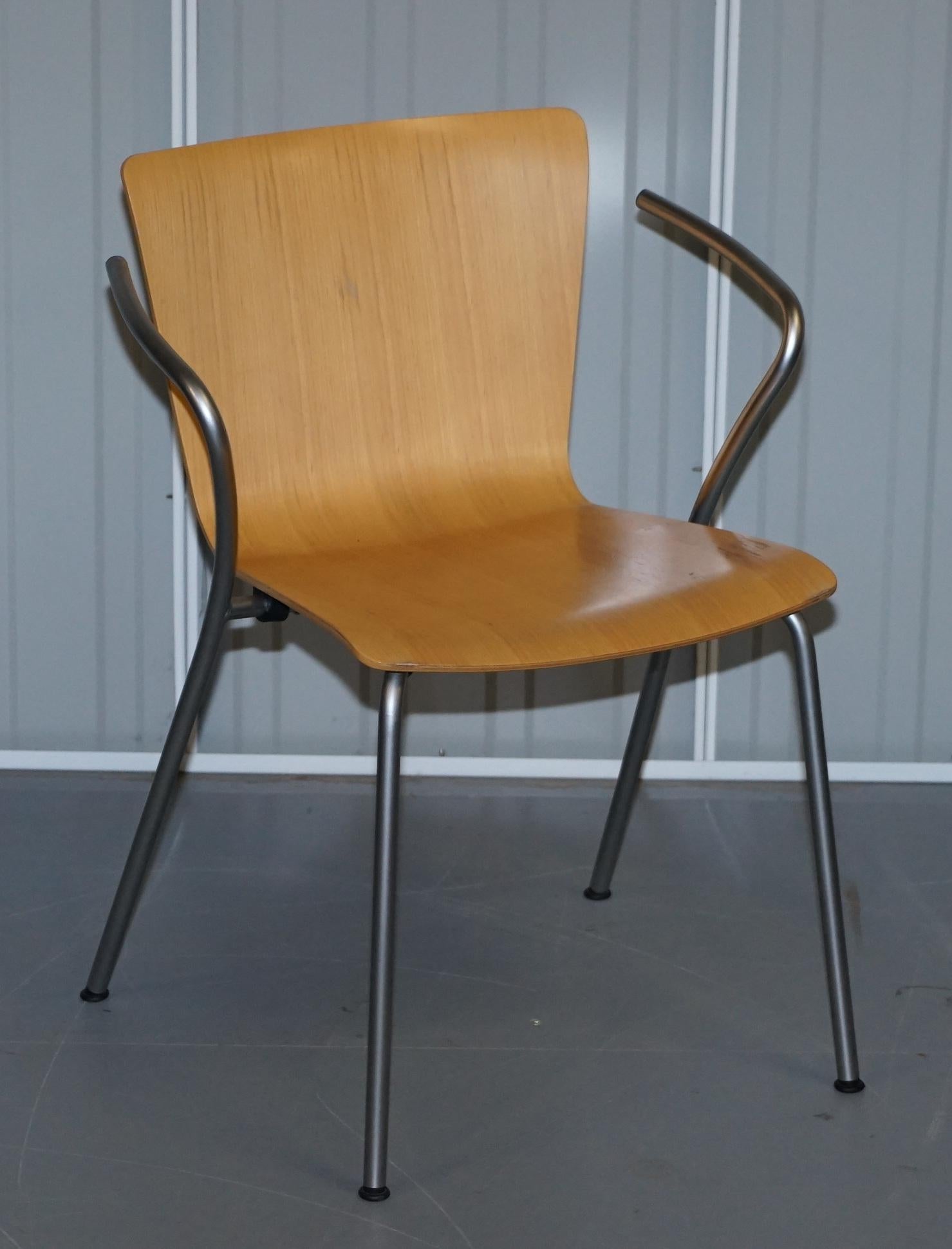 Danish Six Vintage Fritz Hansen Vico Magistretti Duo Bentwood Stacking Armchairs 6 4 2 For Sale