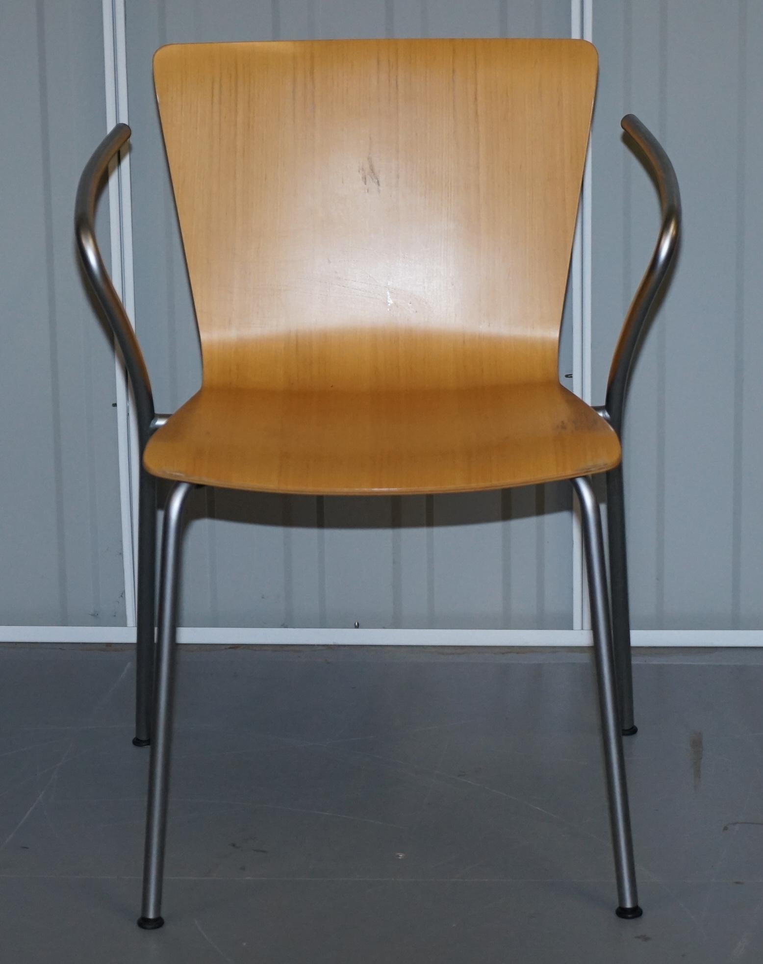 Hand-Crafted Six Vintage Fritz Hansen Vico Magistretti Duo Bentwood Stacking Armchairs 6 4 2 For Sale