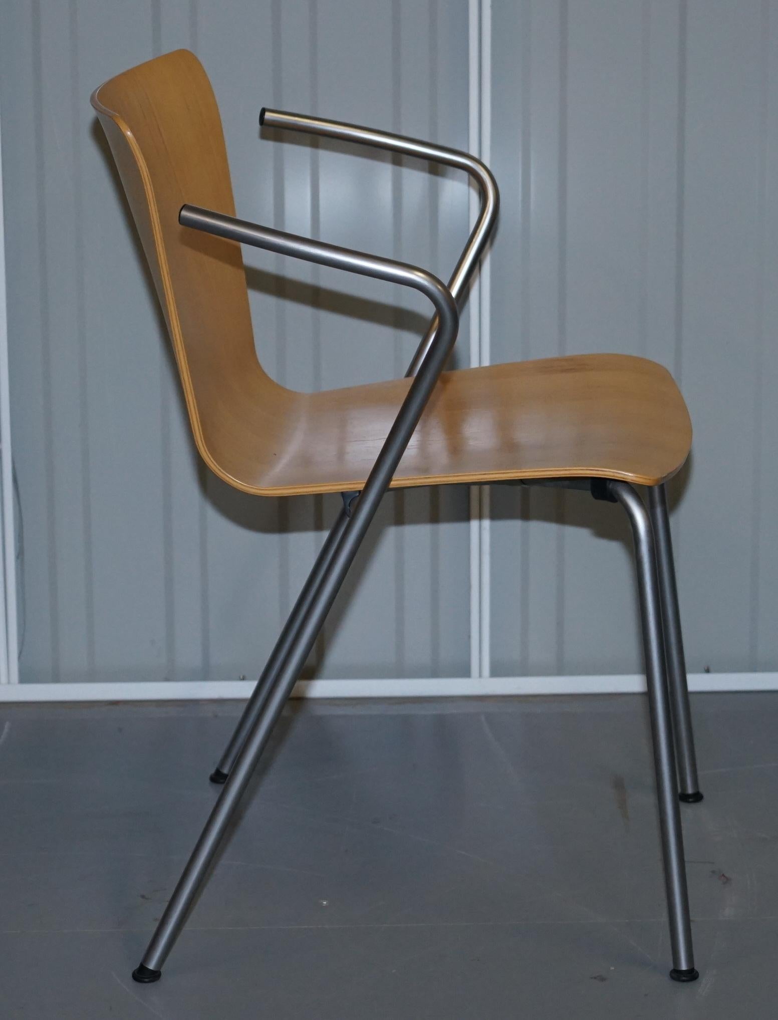 Chrome Six Vintage Fritz Hansen Vico Magistretti Duo Bentwood Stacking Armchairs 6 4 2 For Sale