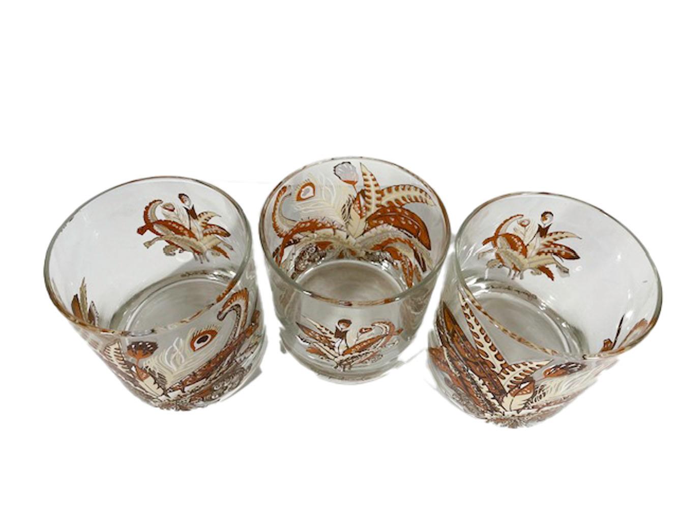 Six Vintage Georges Briard Feather Bouquet Rocks Glasses In Good Condition For Sale In Nantucket, MA