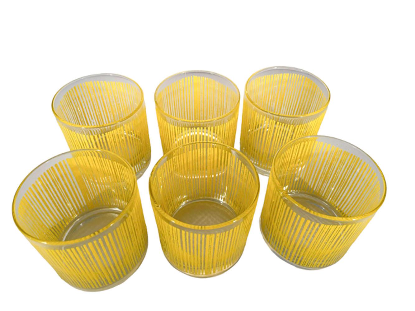 Mid-Century Modern Six Vintage Georges Briard 'Icicle' Rocks Glasses in Yellow
