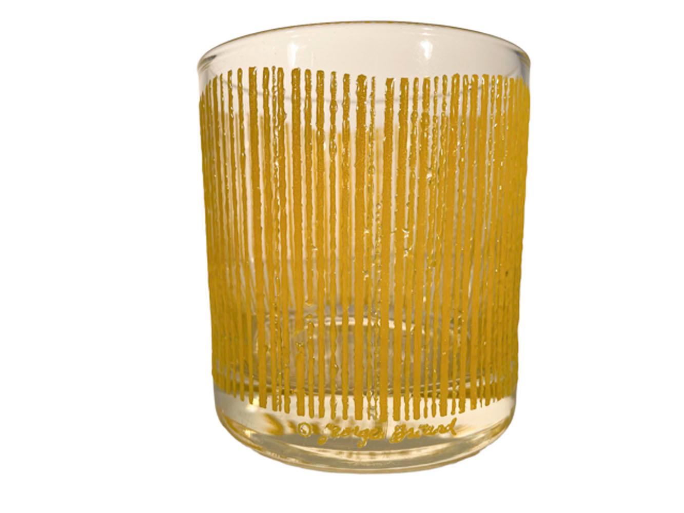 Six Vintage Georges Briard 'Icicle' Rocks Glasses in Yellow In Good Condition In Nantucket, MA