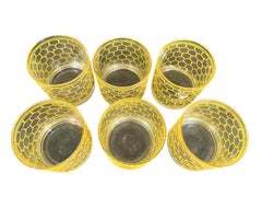 Six Vintage Georges Briard Rocks Glasses in the Wire Pattern in Ice Yellow