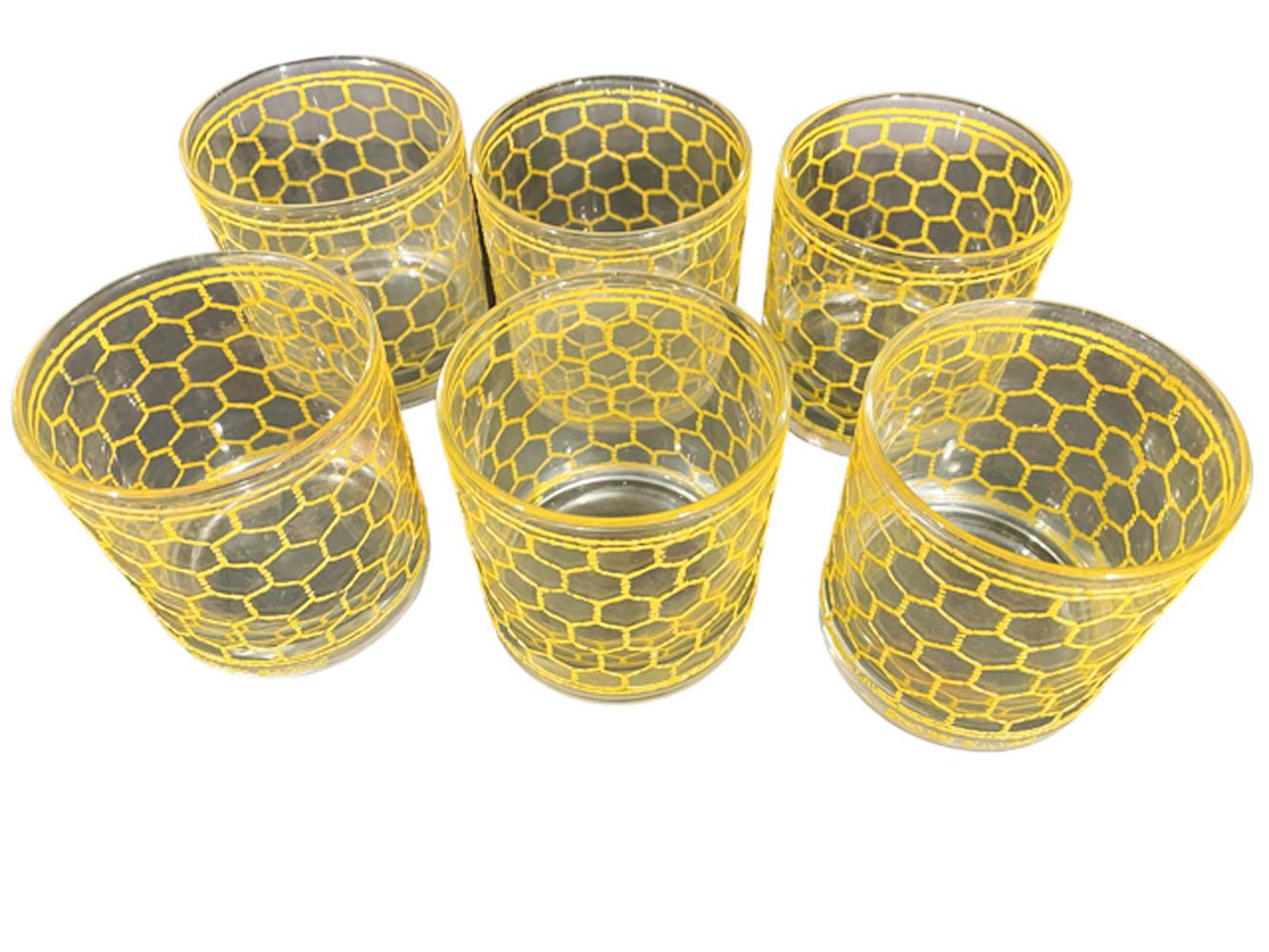 Mid-Century Modern Six Vintage Georges Briard Rocks Glasses in the Wire Pattern in Ice Yellow For Sale
