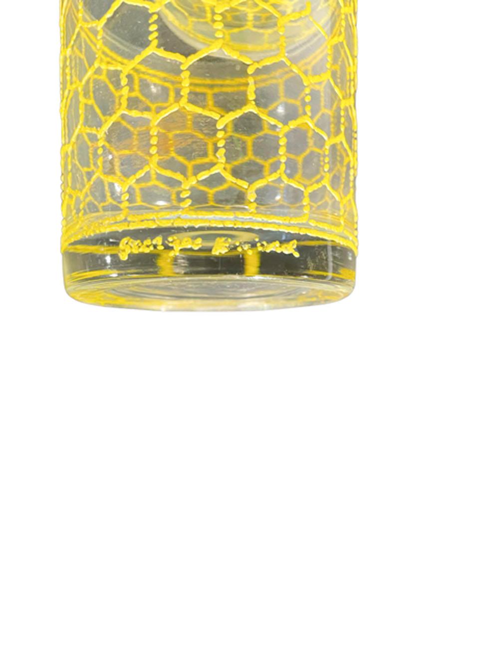 Américain Six verres vintage Georges Briard Rocks en jaune glace à motif fil métallique en vente