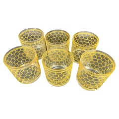 Six Vintage Georges Briard Rocks Glasses in the Wire Pattern in Ice Yellow