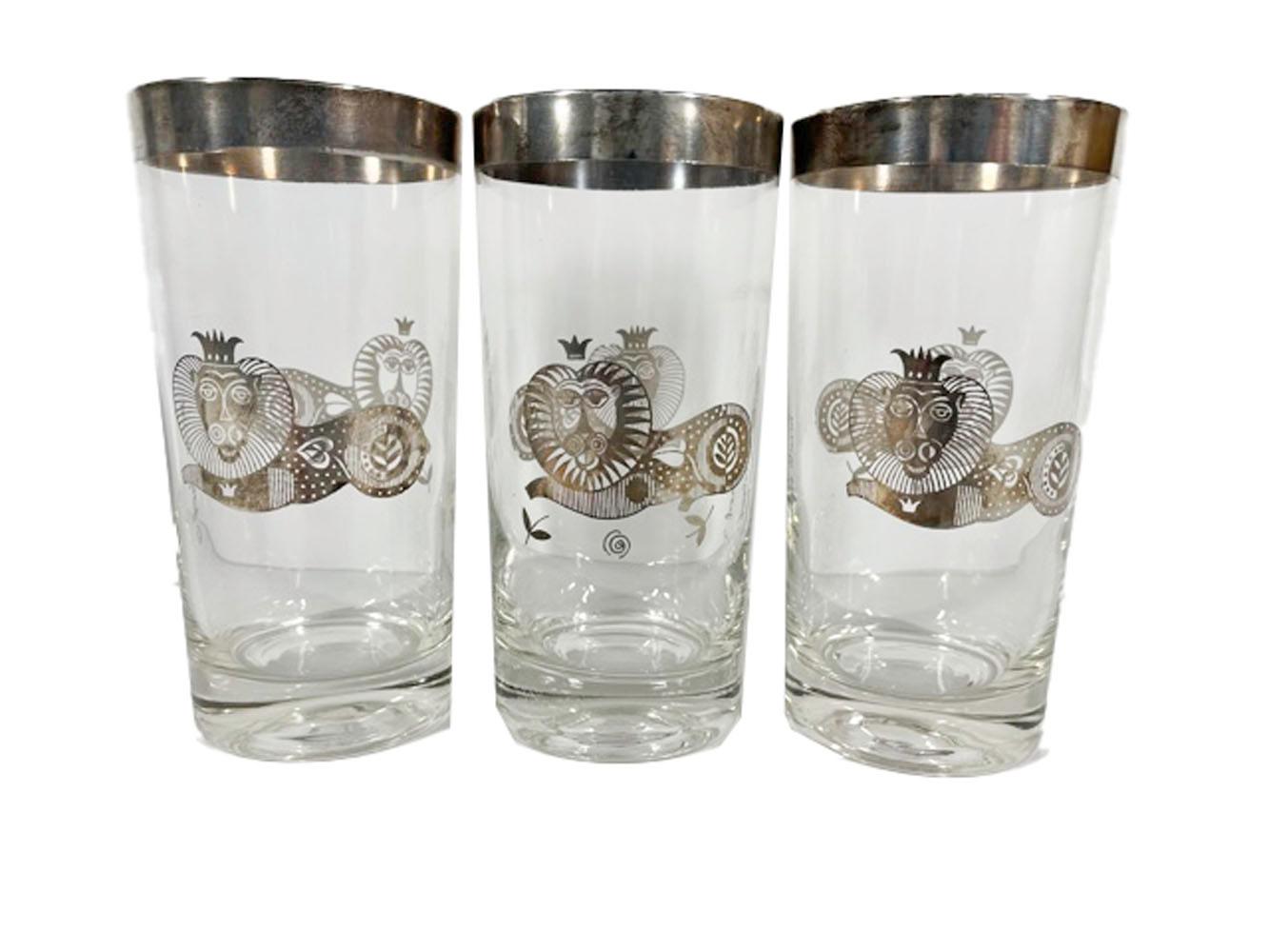 American Six Vintage Georges Briard Silver Recumbent Lion Highball Glasses For Sale