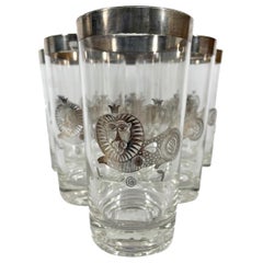 Six Vintage Georges Briard Silver Recumbent Lion Highball Glasses