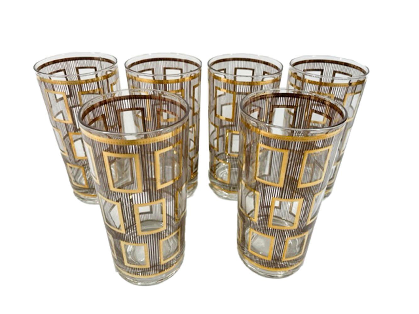 Mid-Century Modern Six verres longs vintage Georges Briard à motif « Window » en émail brun  en vente