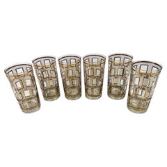 Six Retro Georges Briard "Window" Pattern Highball Glasses in Brown Enamel 