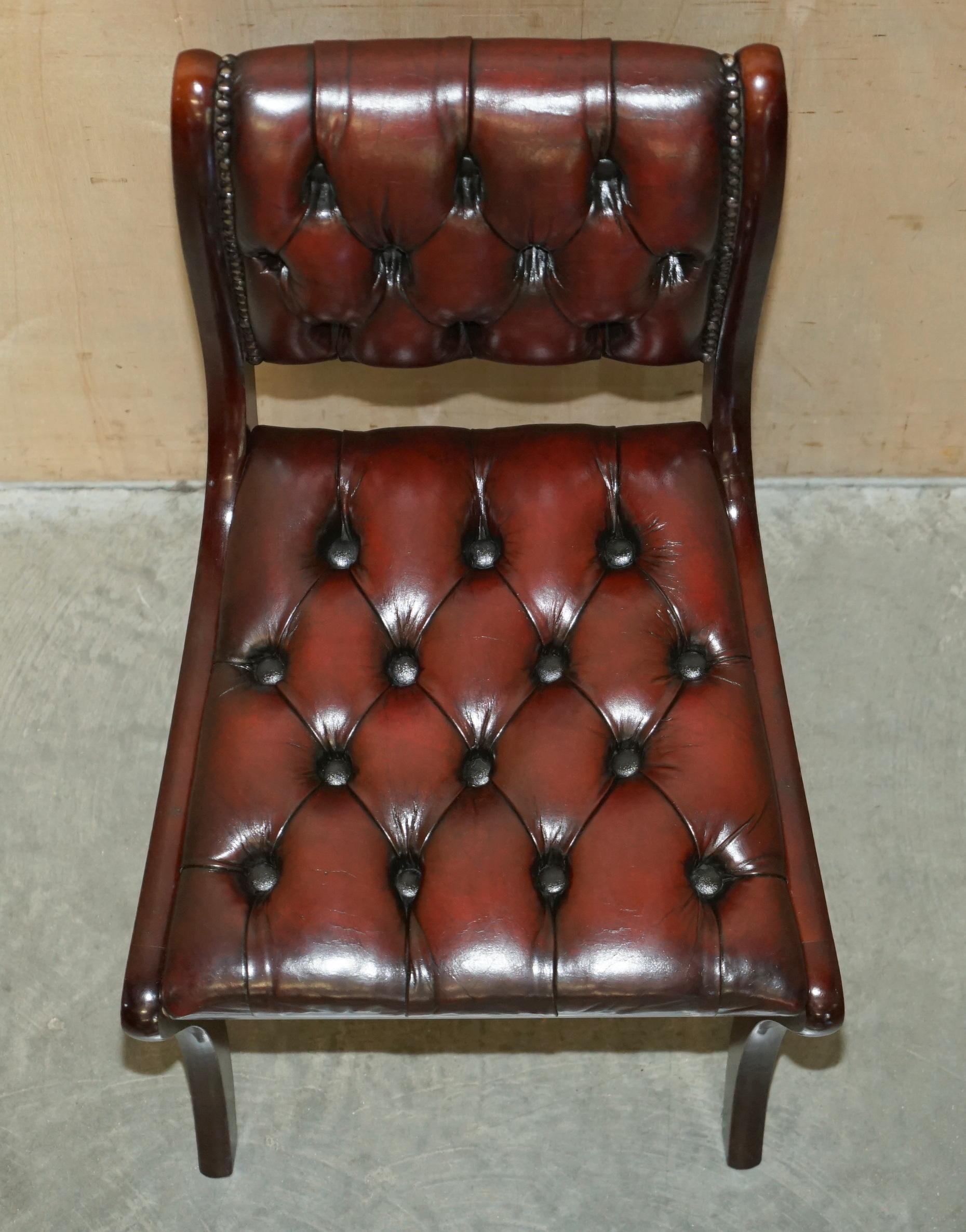 SIX VINTAGE HARDWOOD FULLY RESTORED CHESTERFIELD OXBOOD LEATHER DiNING CHAIRS 6 For Sale 7