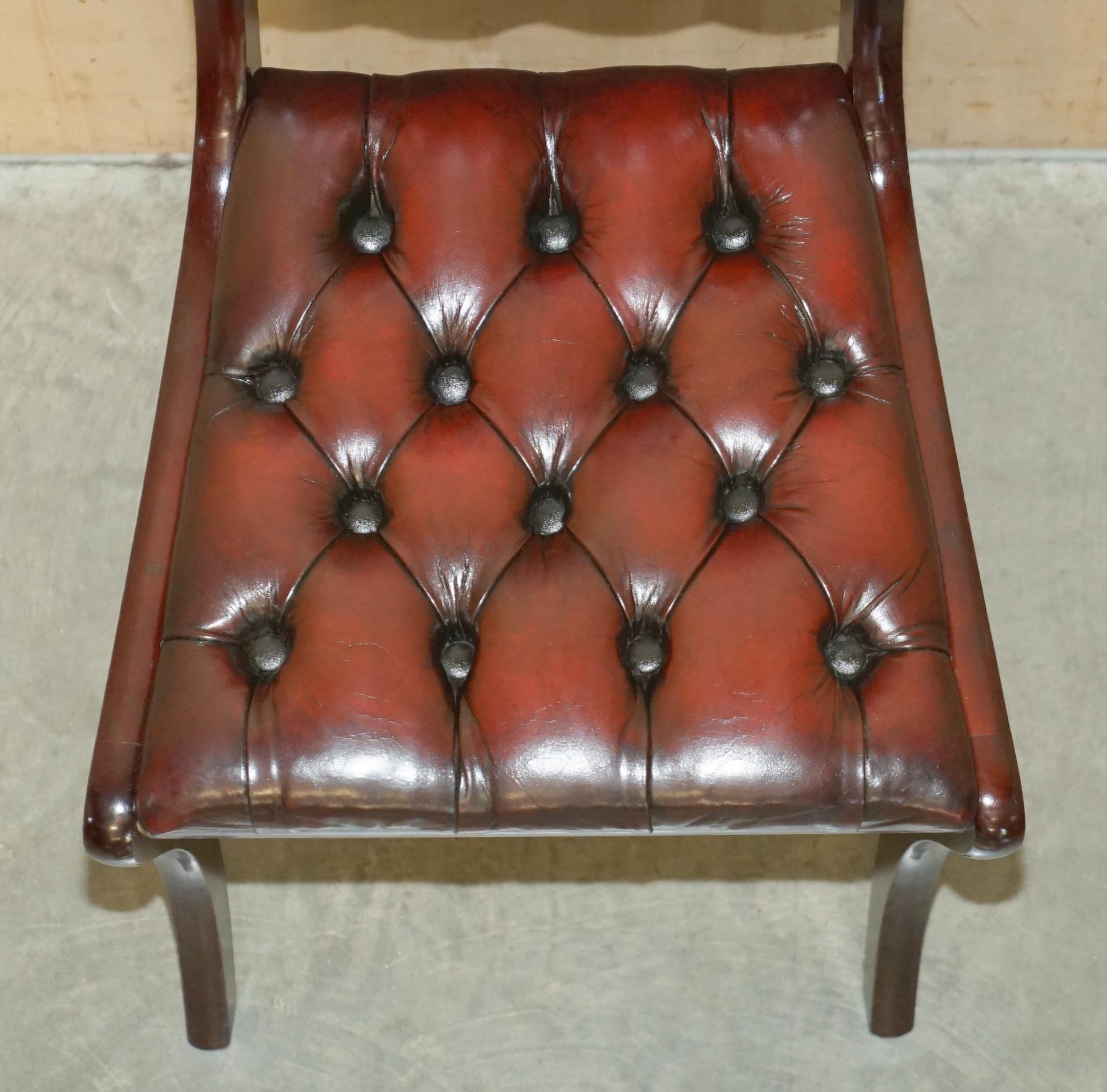 SIX VINTAGE HARDWOOD FULLY RESTORED CHESTERFIELD OXBOOD LEATHER DiNING CHAIRS 6 For Sale 8