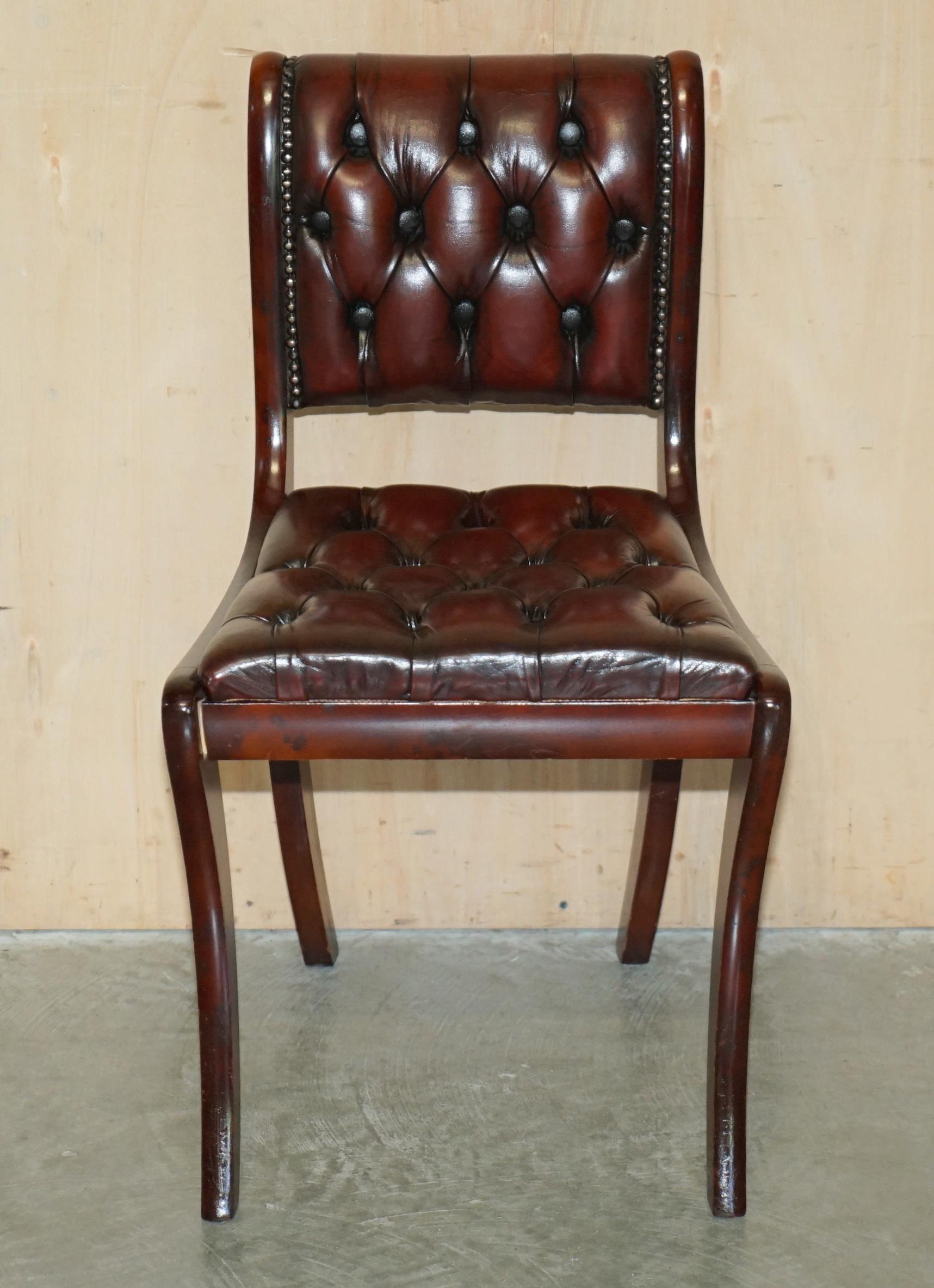 Royal House Antiques

Royal house Antiques is delighted to offer for sale this stunning suite of six Regency style vintage fully restored Chesterfield aged Oxblood leather dining chairs in mahogany 

Please note the delivery fee listed is just a