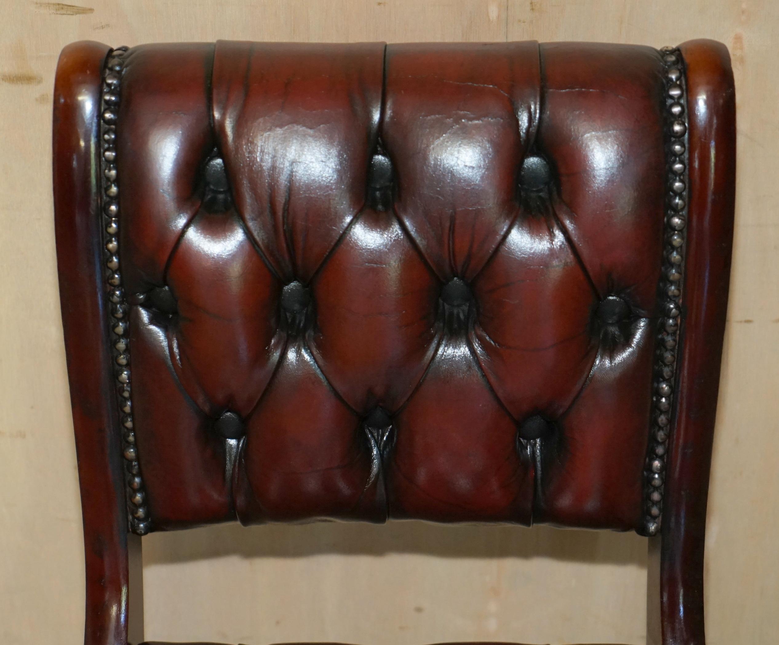 Regency SIX VINTAGE HARDWOOD FULLY RESTORED CHESTERFIELD OXBOOD LEATHER DiNING CHAIRS 6 For Sale
