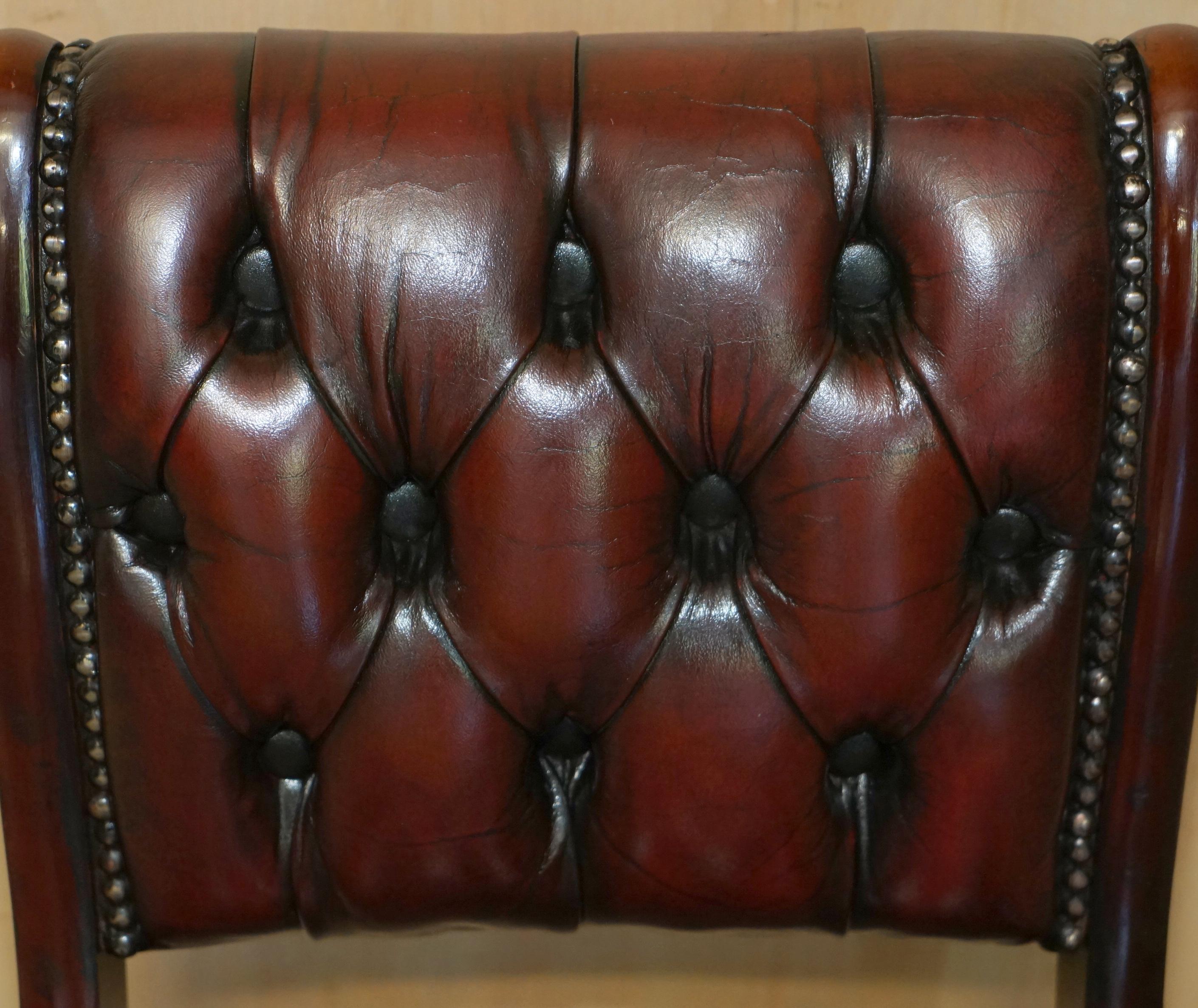 Hand-Crafted SIX VINTAGE HARDWOOD FULLY RESTORED CHESTERFIELD OXBOOD LEATHER DiNING CHAIRS 6 For Sale