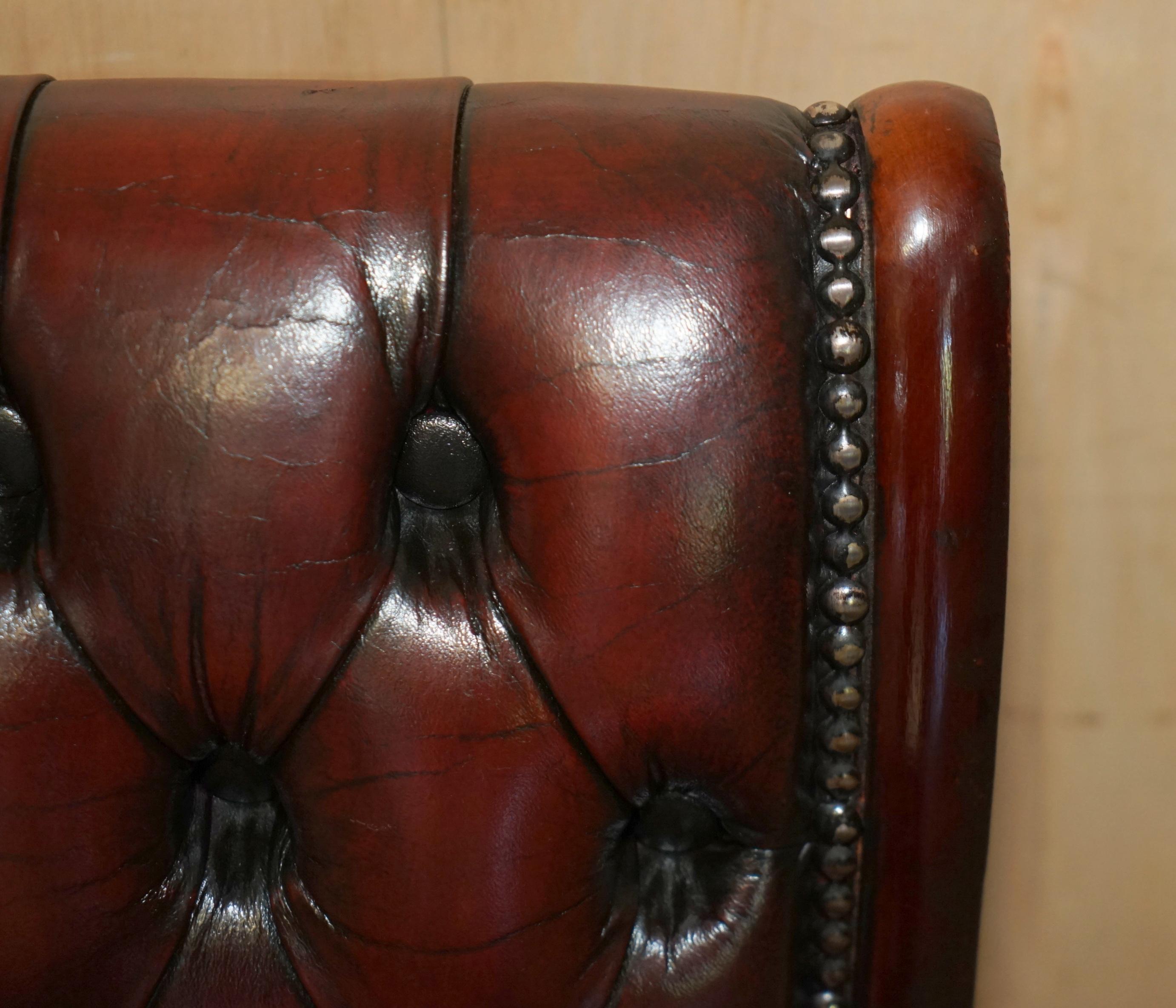 20th Century SIX VINTAGE HARDWOOD FULLY RESTORED CHESTERFIELD OXBOOD LEATHER DiNING CHAIRS 6 For Sale