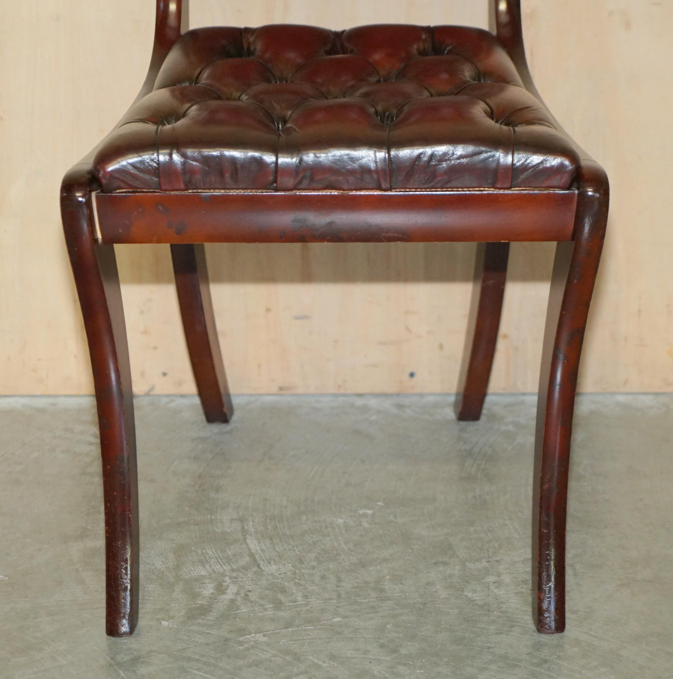 SIX VINTAGE HARDWOOD FULLY RESTORED CHESTERFIELD OXBOOD LEATHER DiNING CHAIRS 6 For Sale 2