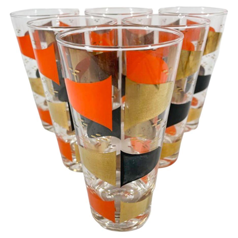 Six Vintage Highball Glasses in the Atomic Style For Sale