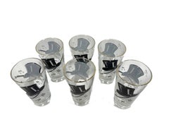 Six Vintage Highball Glasses with Top Hat, Gloves, Cane & Music Notes