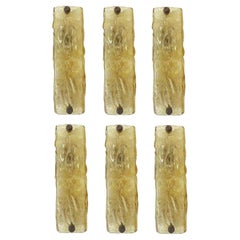 Six Vintage Italian Sconces w/ Amber Murano Glass Designed by Mazzega, 1960s