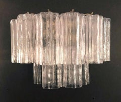 Six Vintage Italian Sconces with Clear Tronchi Murano Glass by Venini