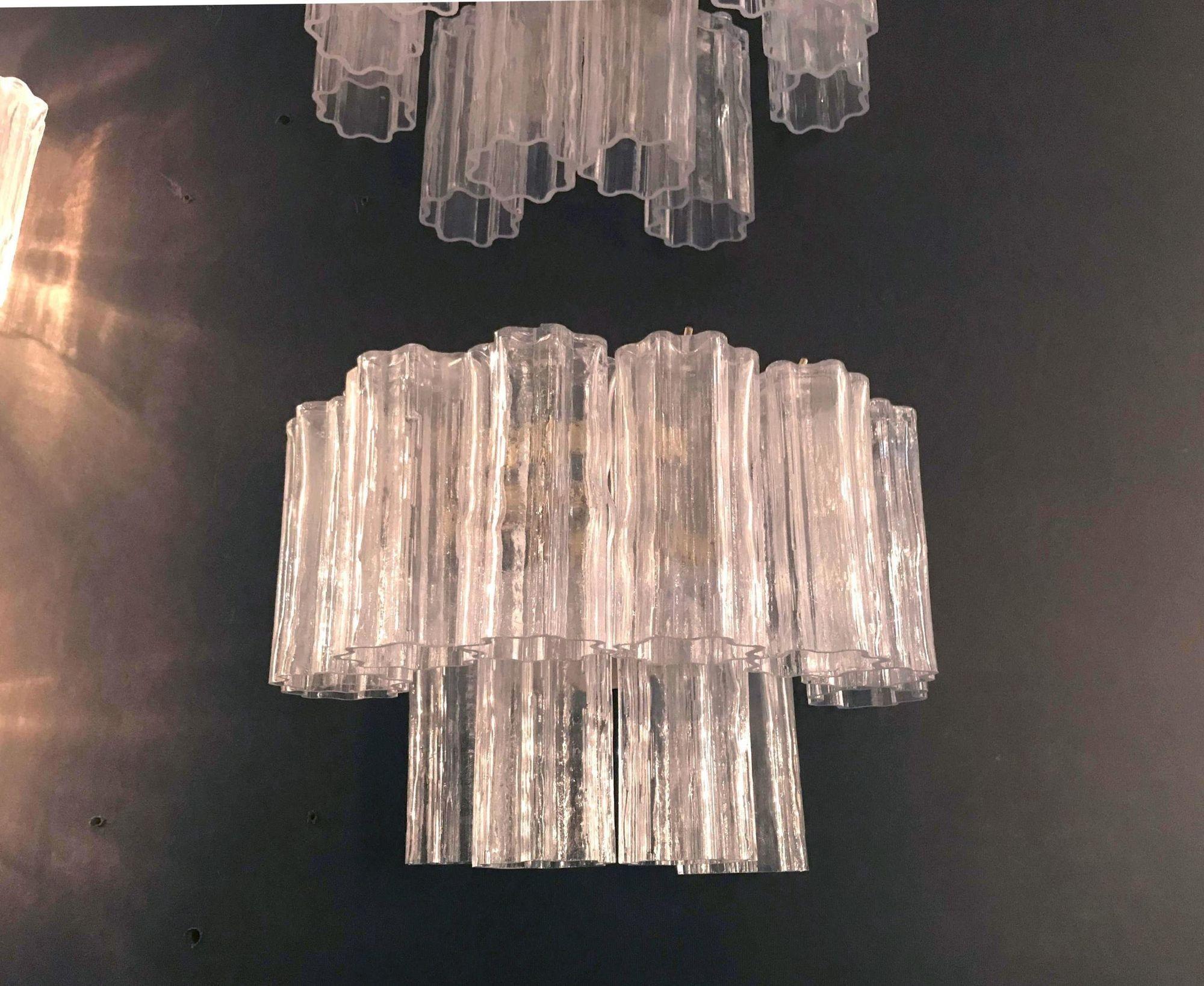 Six Vintage Italian Sconces with Clear Tronchi Murano Glass by Venini In Good Condition For Sale In Los Angeles, CA