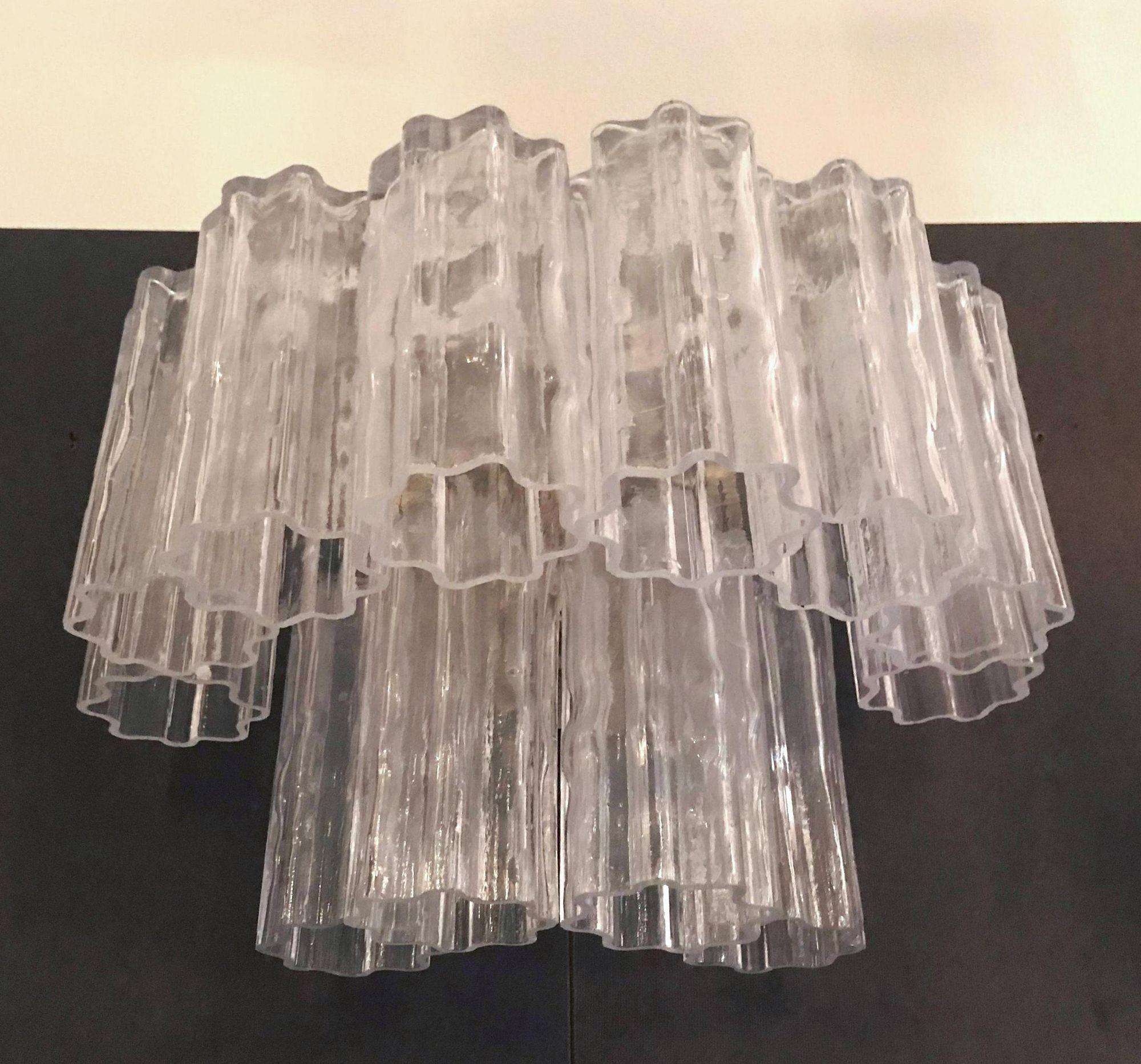 Mid-20th Century Six Vintage Italian Sconces with Clear Tronchi Murano Glass by Venini For Sale