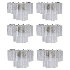 Six Vintage Italian Sconces with Clear Tronchi Murano Glass by Venini