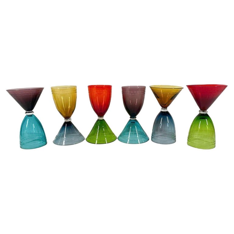 Six Vintage, Jewel Colored, Double Sided Martini/Wine Glasses, Three