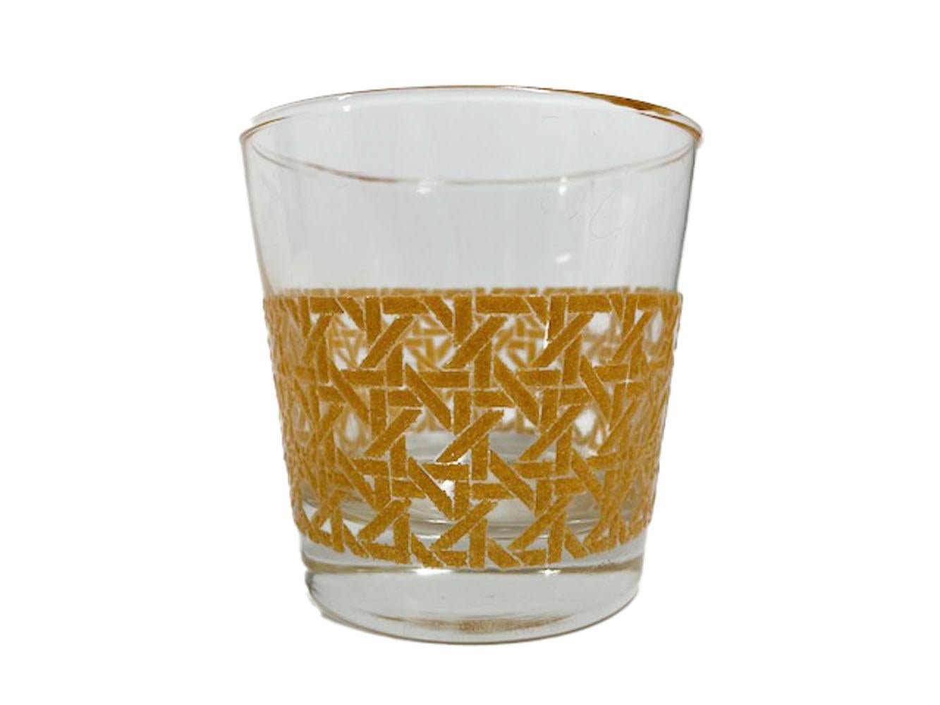 Mid-Century Modern Six Vintage Libbey Glass Co., Cane Pattern, Old Fashioned or Rocks Glasses For Sale