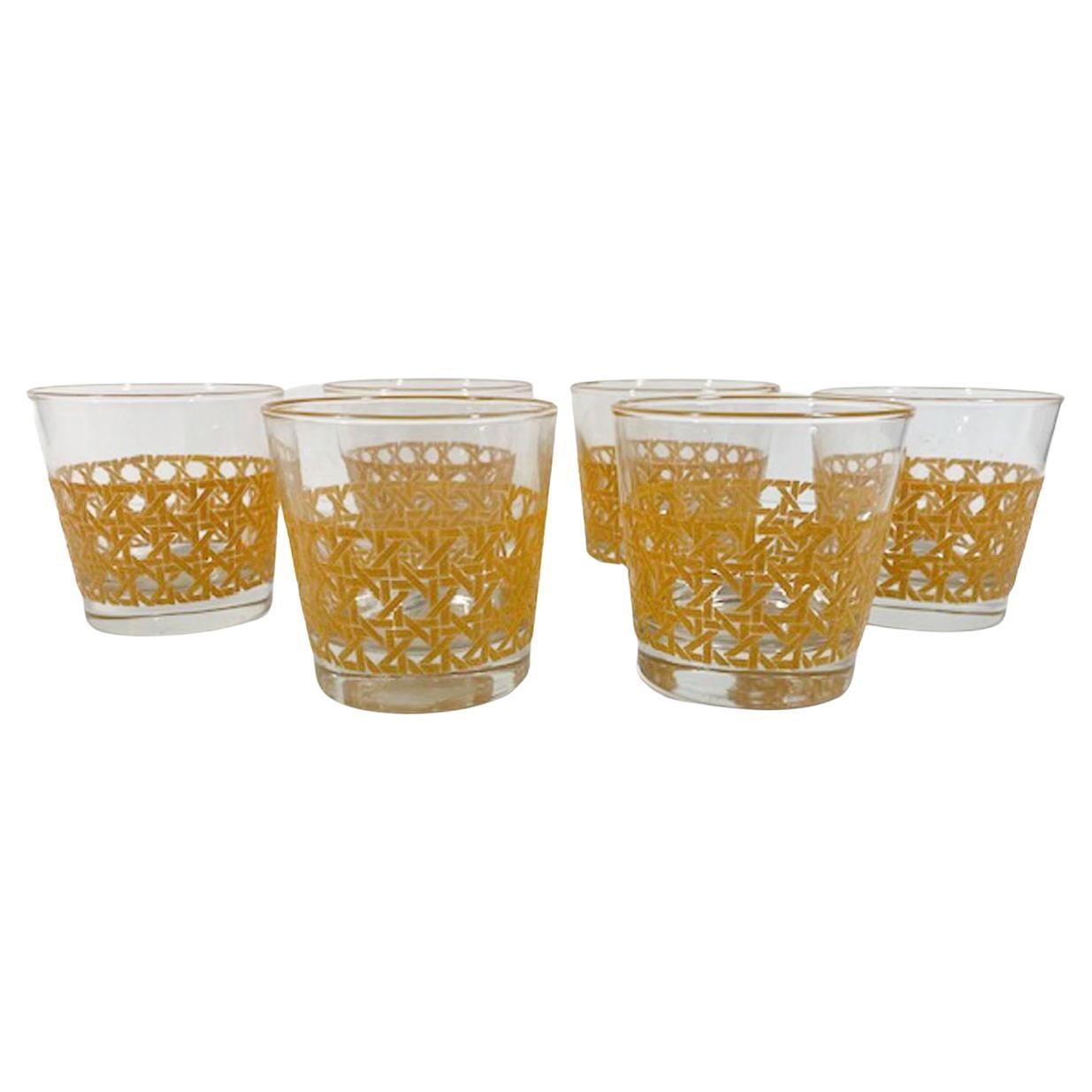 Six verres vintage Libbey Glass Co. à motif de canne, verres Old Fashioned ou Rocks