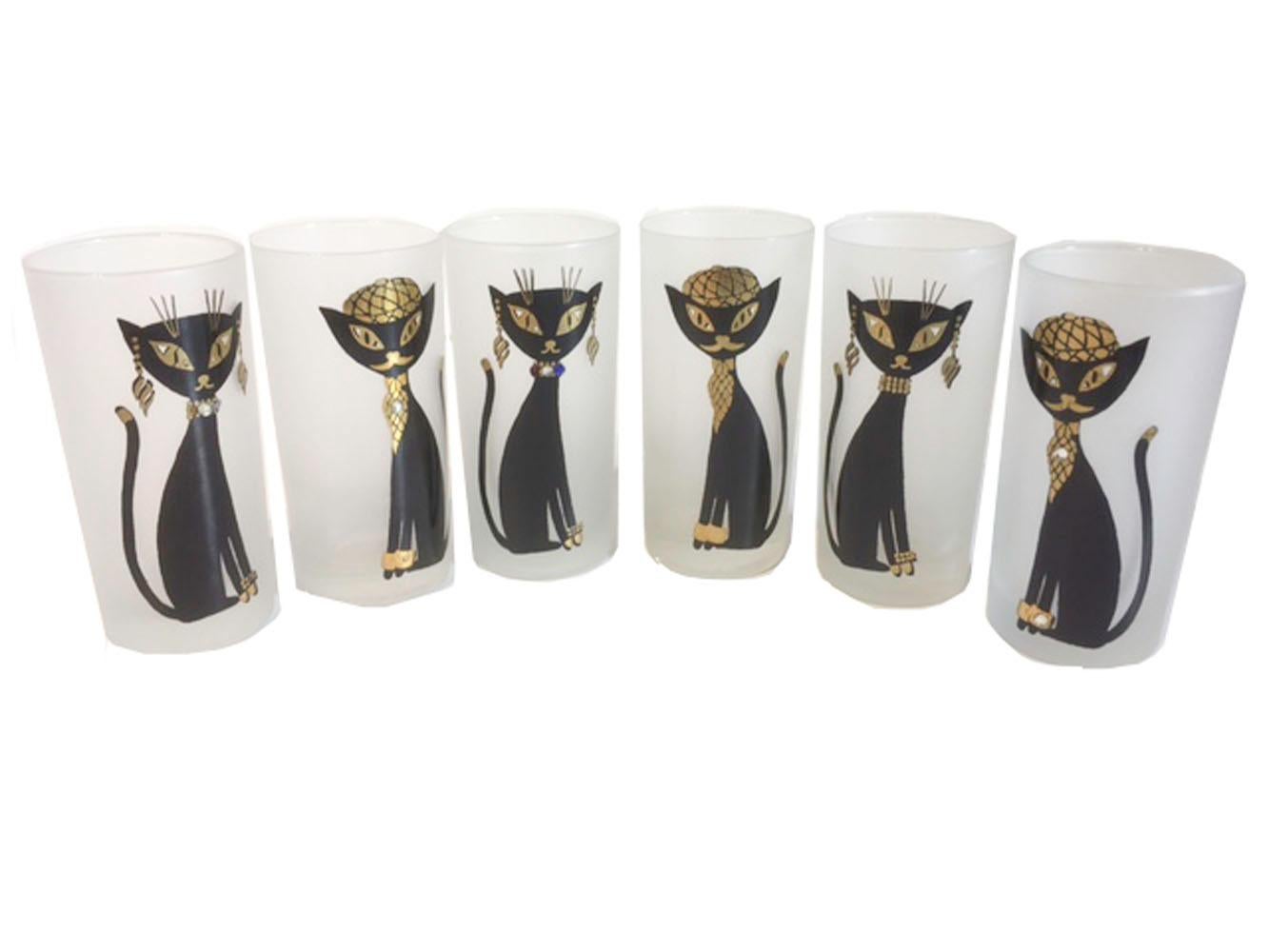 Set of six rare, vintage highball glasses of Maida Amour 