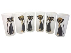 Six Vintage Maida Amour Design Siamese Cat Highball Cocktail Glasses