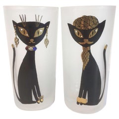 Six Vintage Maida Amour Design Siamese Cat Highball Cocktail Glasses