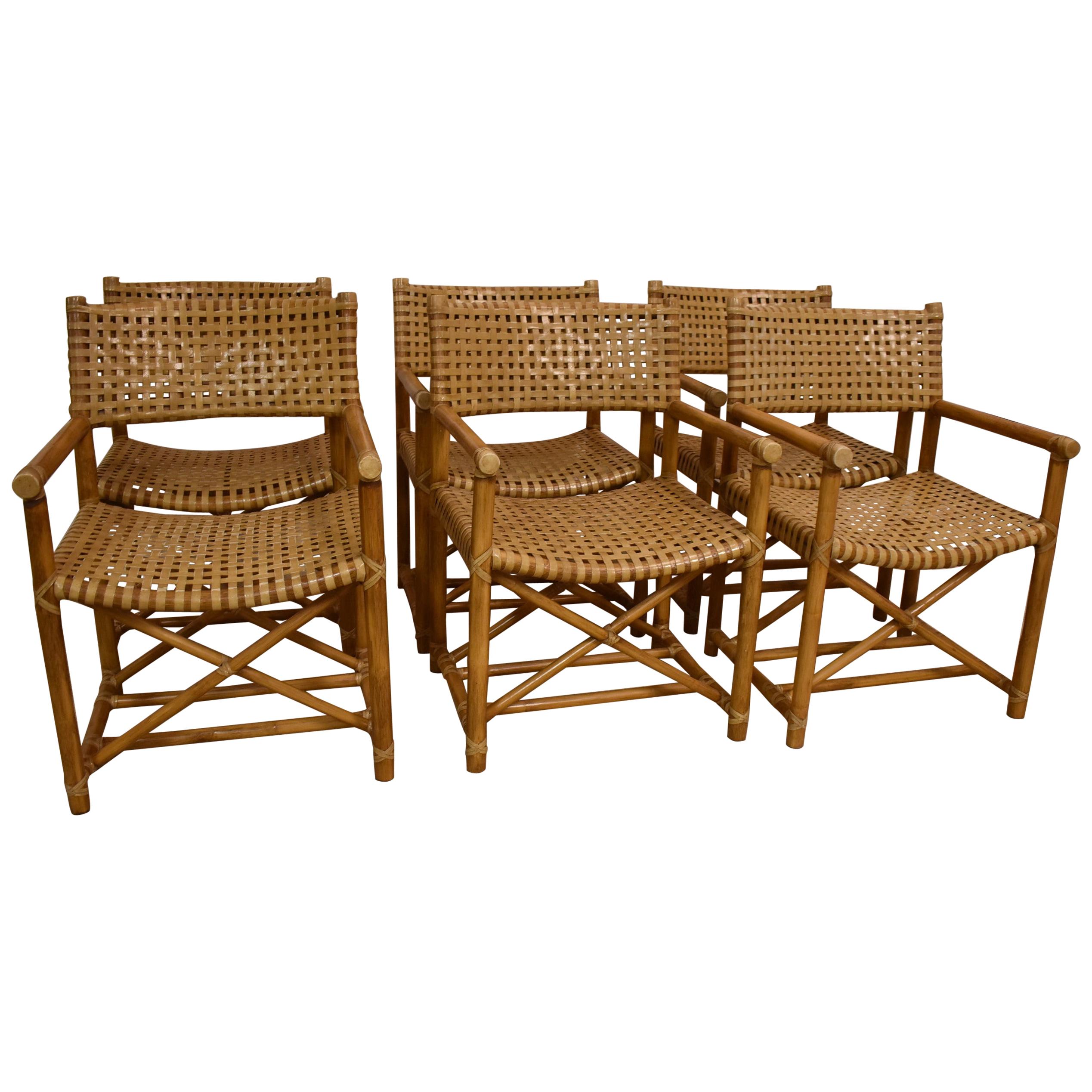 Six Vintage McGuire Antalya Bamboo & Rawhide Chairs