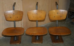 SIX VINTAGE MID CENTURY MODERM PLYWOOD FOLDING STADIUM SEATING WITH NEW BASEs