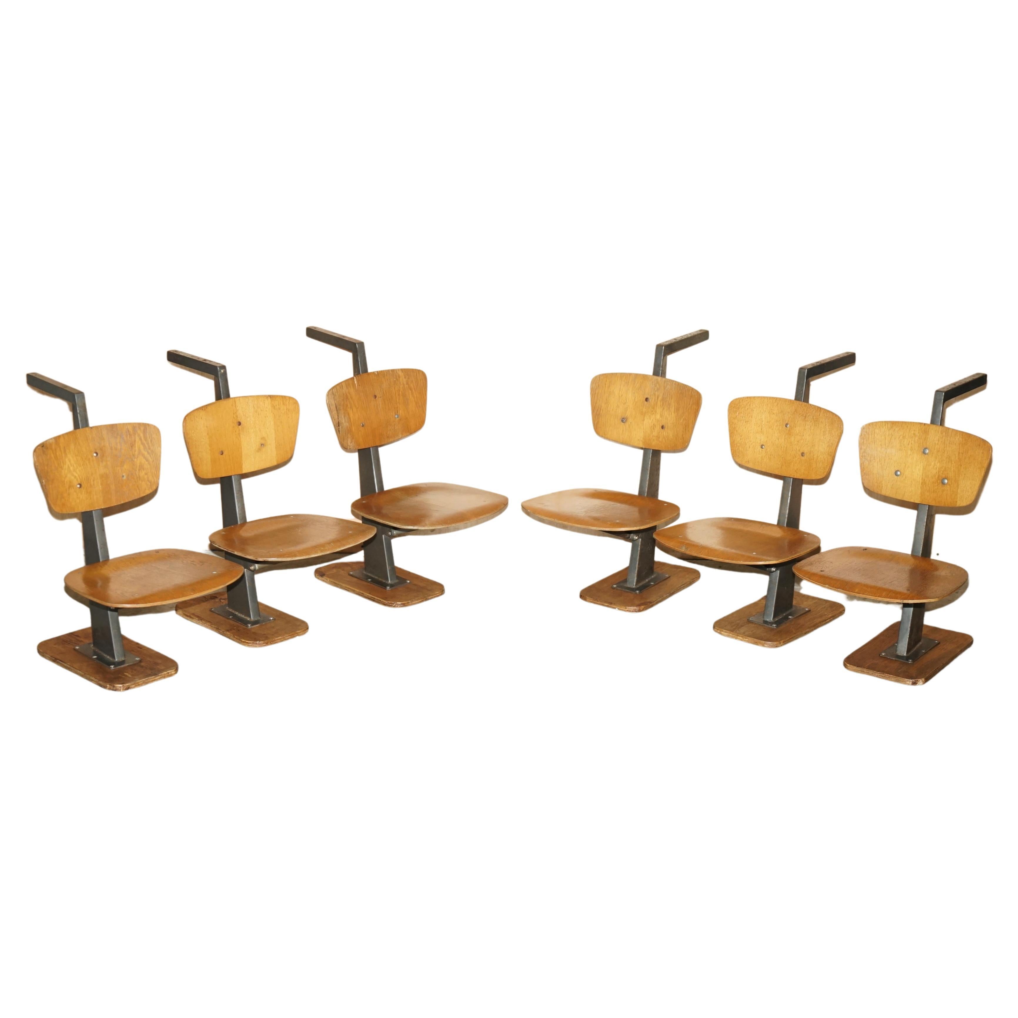 SIX VINTAGE MID CENTURY MODERM PLYWOOD FOLDING STADIUM SEATING WITH NEW BASEs For Sale