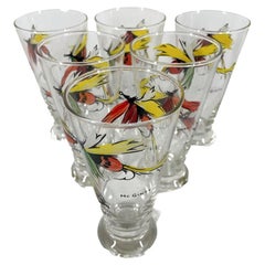 Six Vintage Pilsner Glasses with Hand Painted Fly Fishing Lures