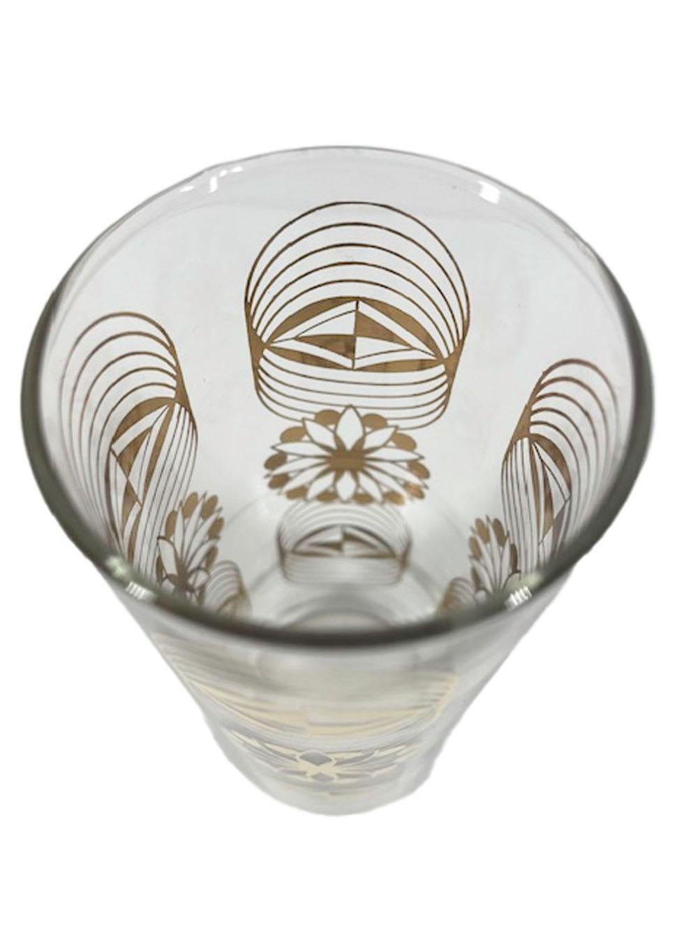 Six Vintage Ravenhead Highball Glasses with 22k Gold Geometric Designs In Good Condition For Sale In Nantucket, MA