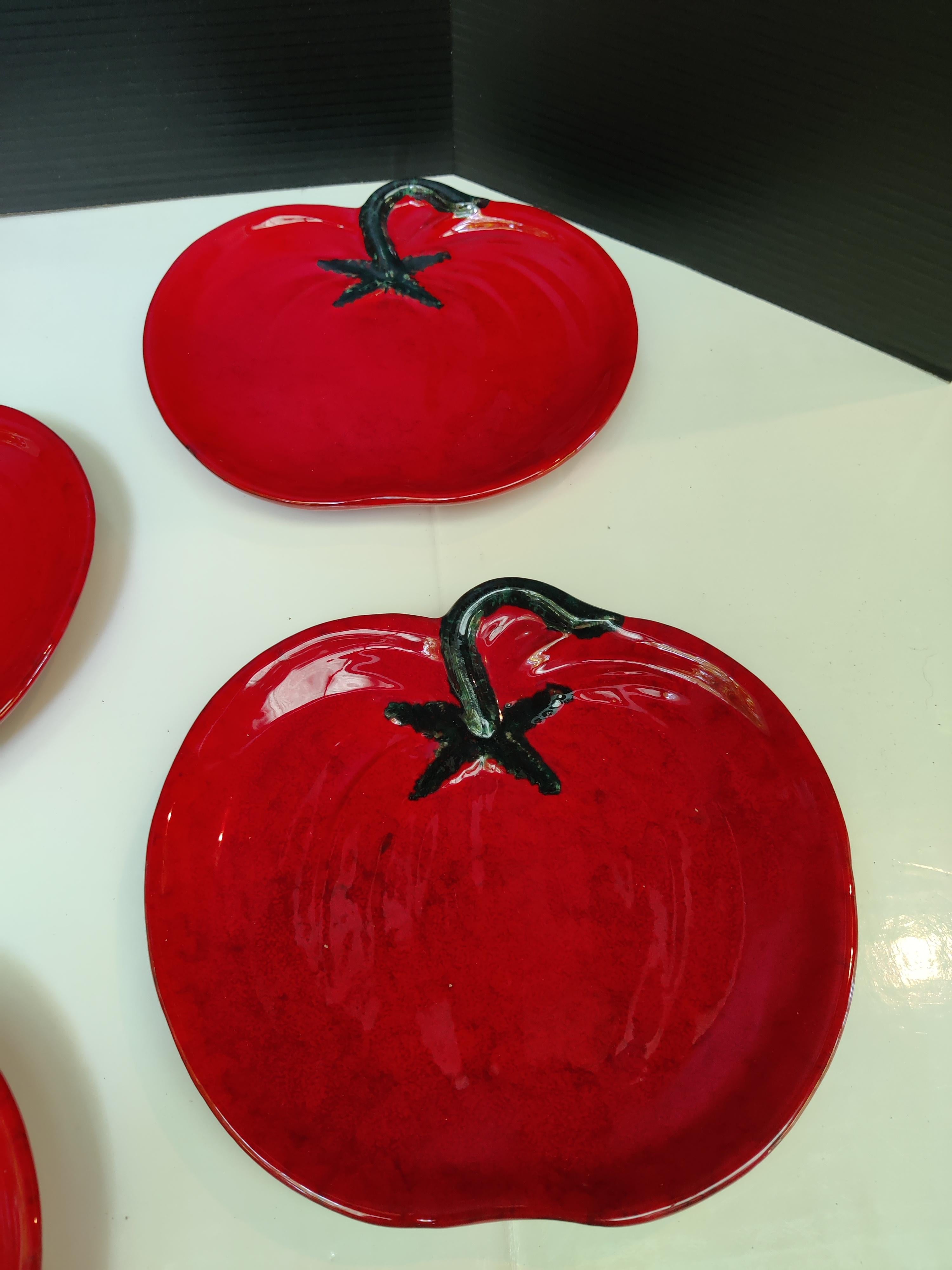 Late 20th Century Six Vintage Red Majolica Ceramic Tomato Lunch/Salad Plates