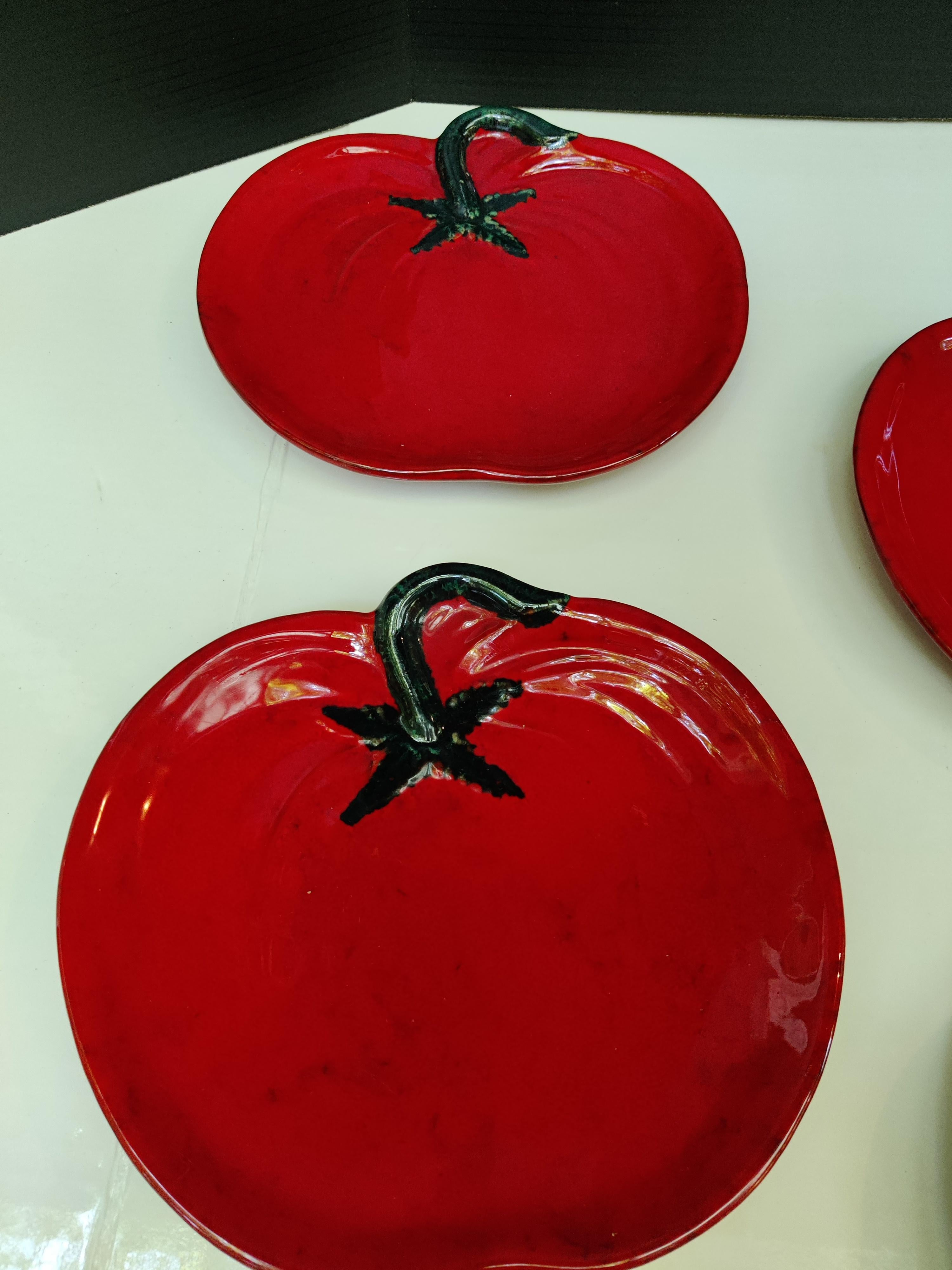 Six Vintage Red Majolica Ceramic Tomato Lunch/Salad Plates 1