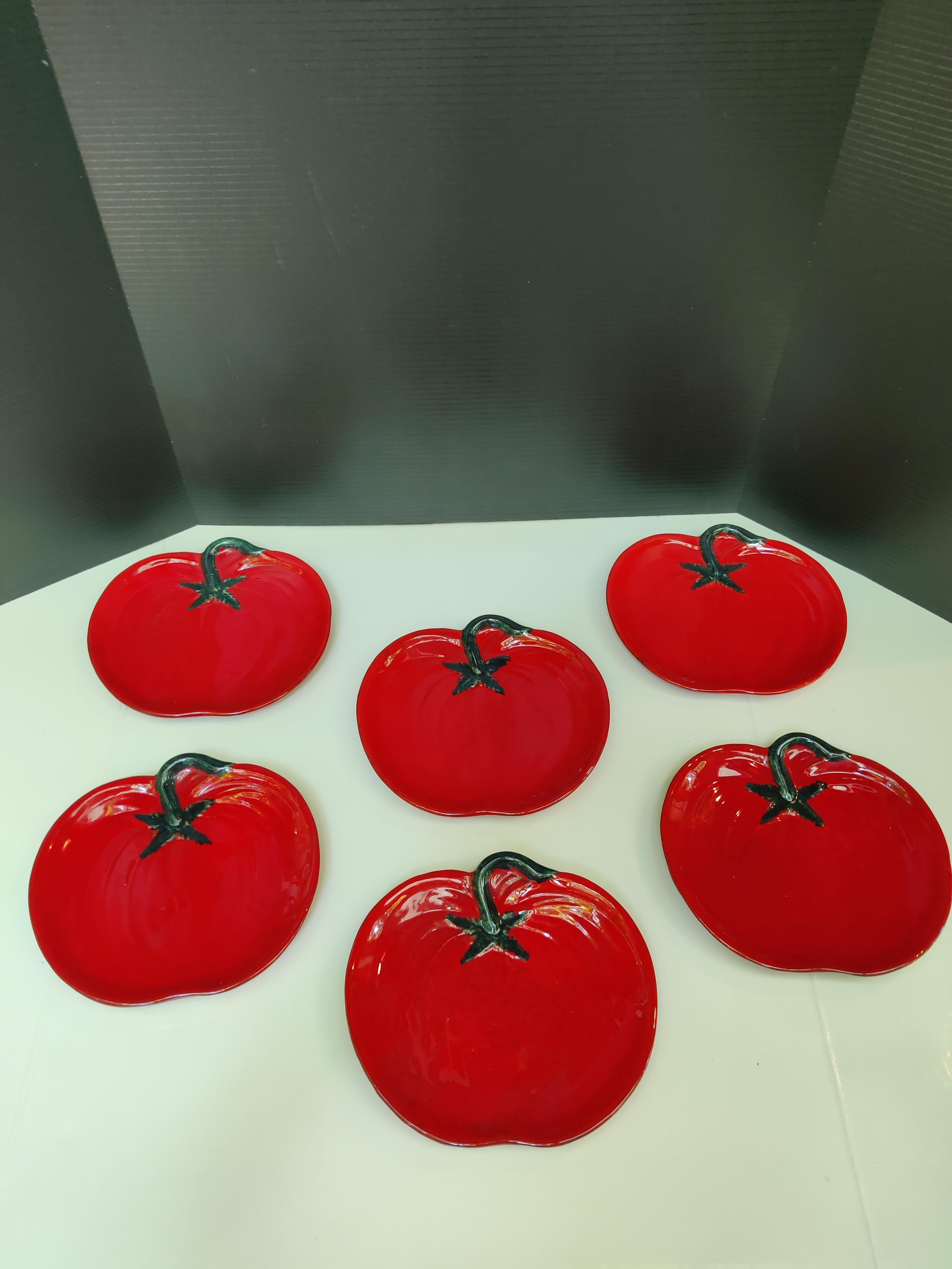 Six Vintage Red Majolica Ceramic Tomato Lunch/Salad Plates 2